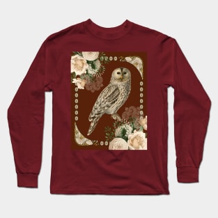 Barn Owl with Ivory Roses in Art Nouveau Influence Long Sleeve T-Shirt